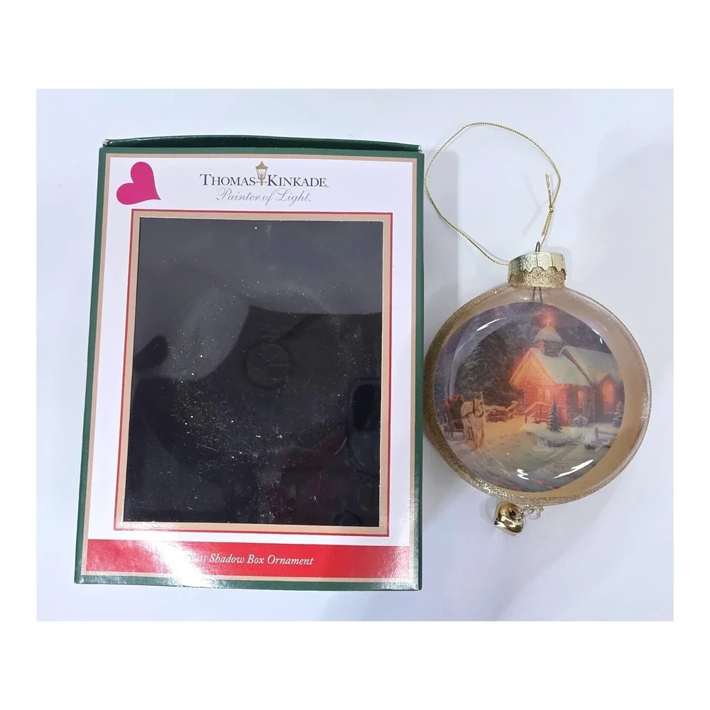 Thomas Kinkade Christmas Chapel I Glass Shadow Box Ornament 2009 Coyne's & Co